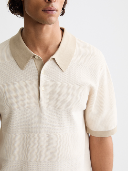Regular-fit knitted tone on tone striped polo