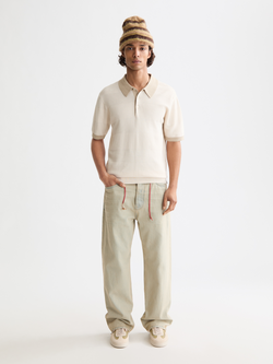 Regular-fit knitted tone on tone striped polo