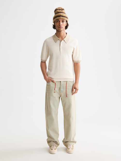 Regular-fit knitted tone on tone striped polo