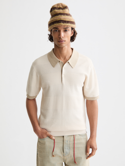 Regular-fit knitted tone on tone striped polo