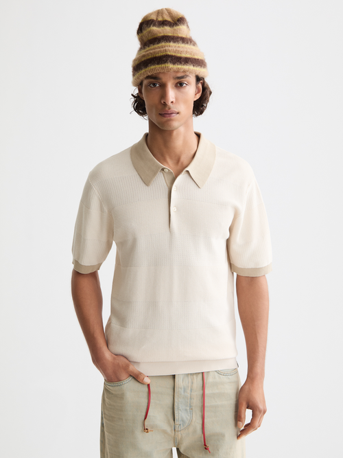 Regular-fit knitted tone on tone striped polo