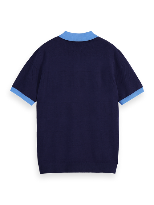 Regular-fit knitted tone on tone striped polo