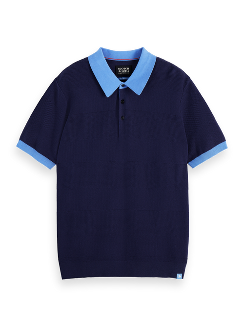 Regular-fit knitted tone on tone striped polo