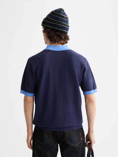 Regular-fit knitted tone on tone striped polo