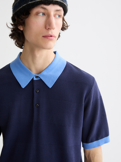 Regular-fit knitted tone on tone striped polo