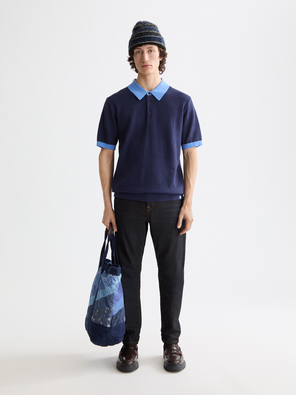 Knitted striped polo