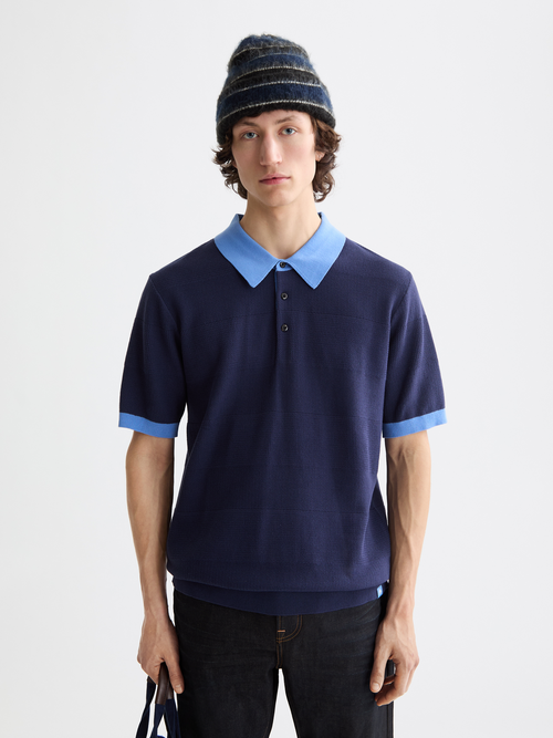 Regular-fit knitted tone on tone striped polo