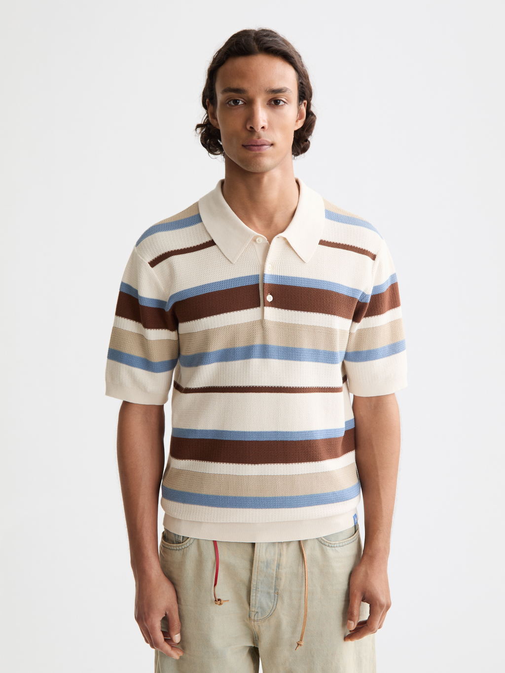 knitted striped polo
