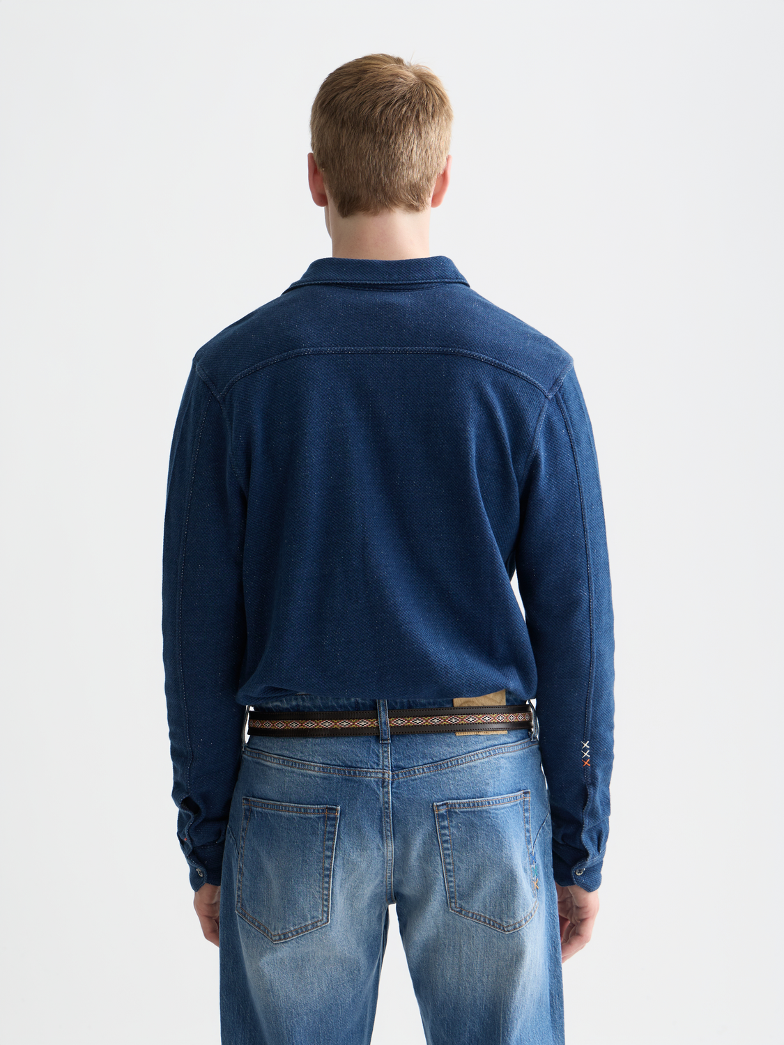 Washed indigo textured jersey shirt