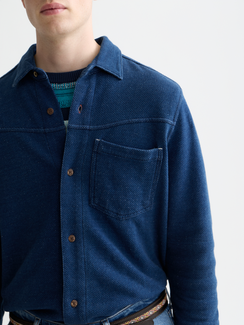 Washed indigo textured jersey shirt