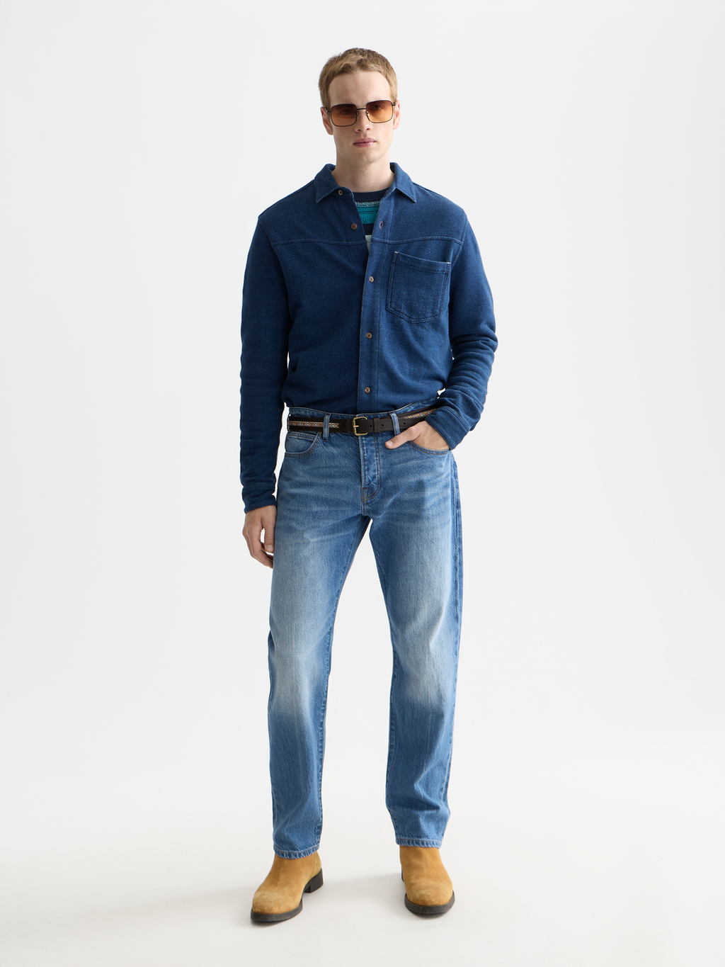 Washed indigo textured jersey shirt