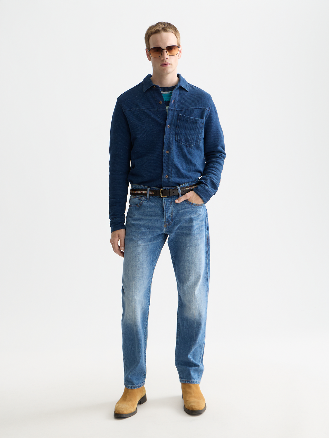 Washed indigo textured jersey shirt