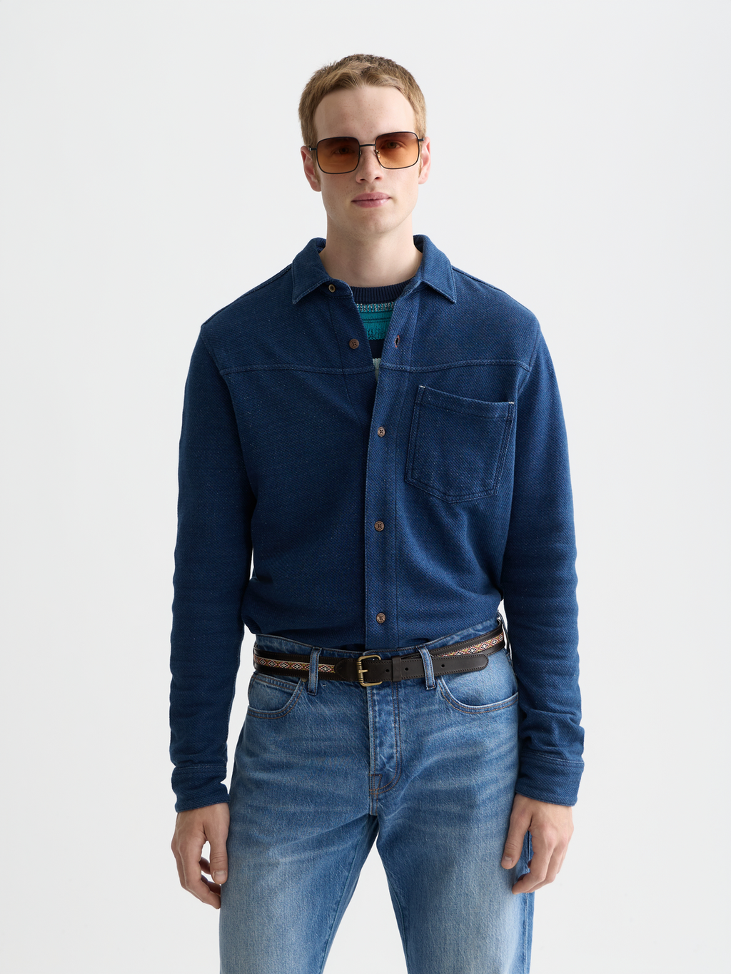 Washed indigo textured jersey shirt