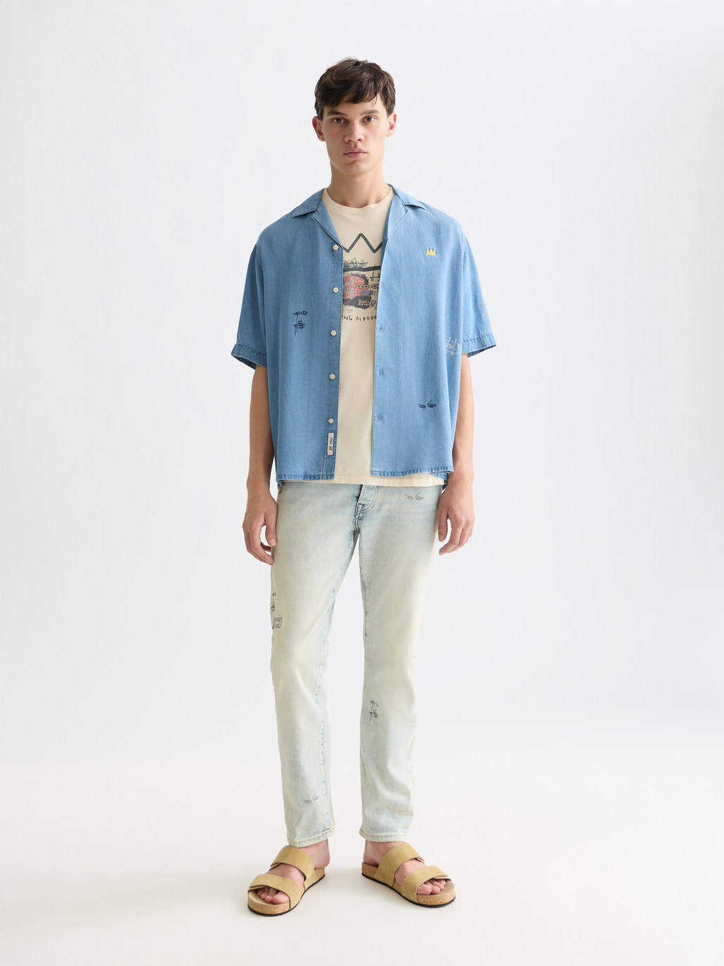 Scotch & Soda x Basquiat Indigo Tencel Relaxed Short-Sleeved Shirt