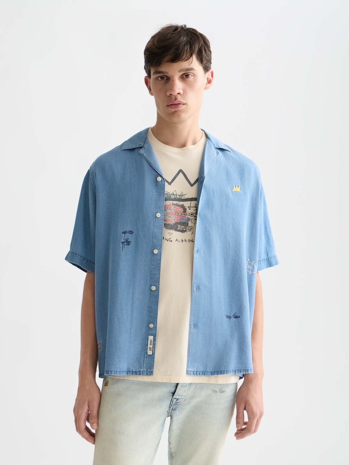 Scotch & Soda x Basquiat Indigo Tencel Relaxed Short-Sleeved Shirt