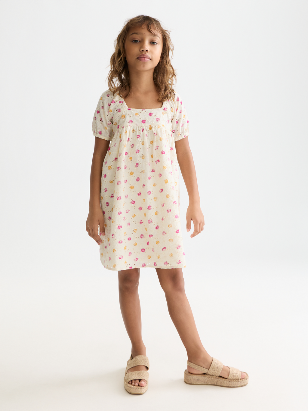 Printed embroidered cotton dress