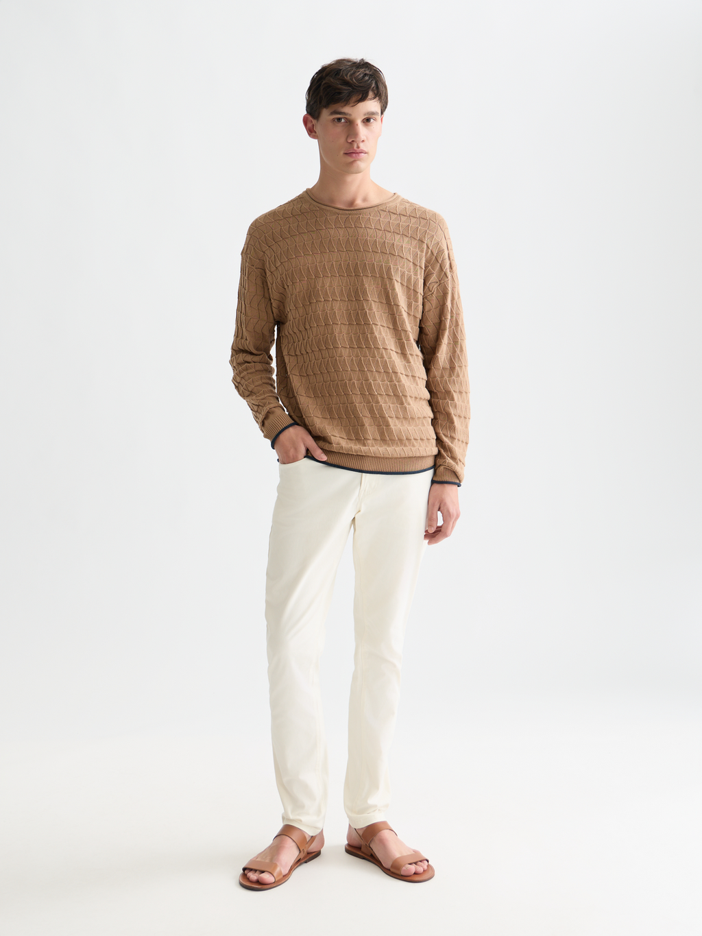 Pointelle dropped shoulder pullover