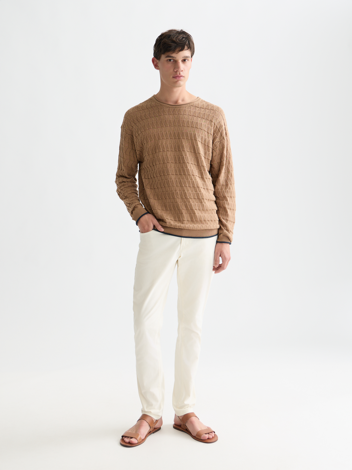 Pointelle dropped shoulder pullover