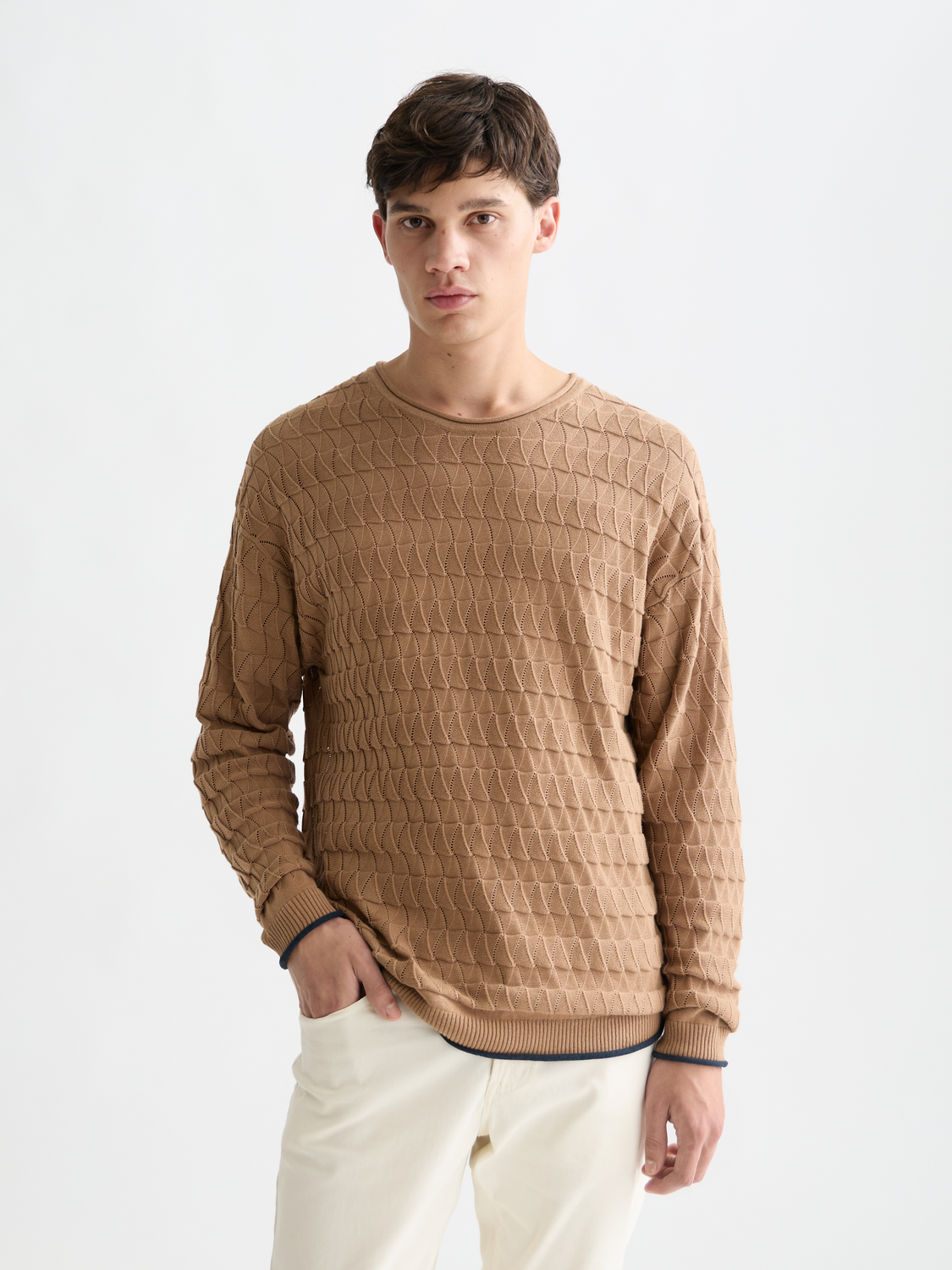 Pointelle dropped shoulder pullover