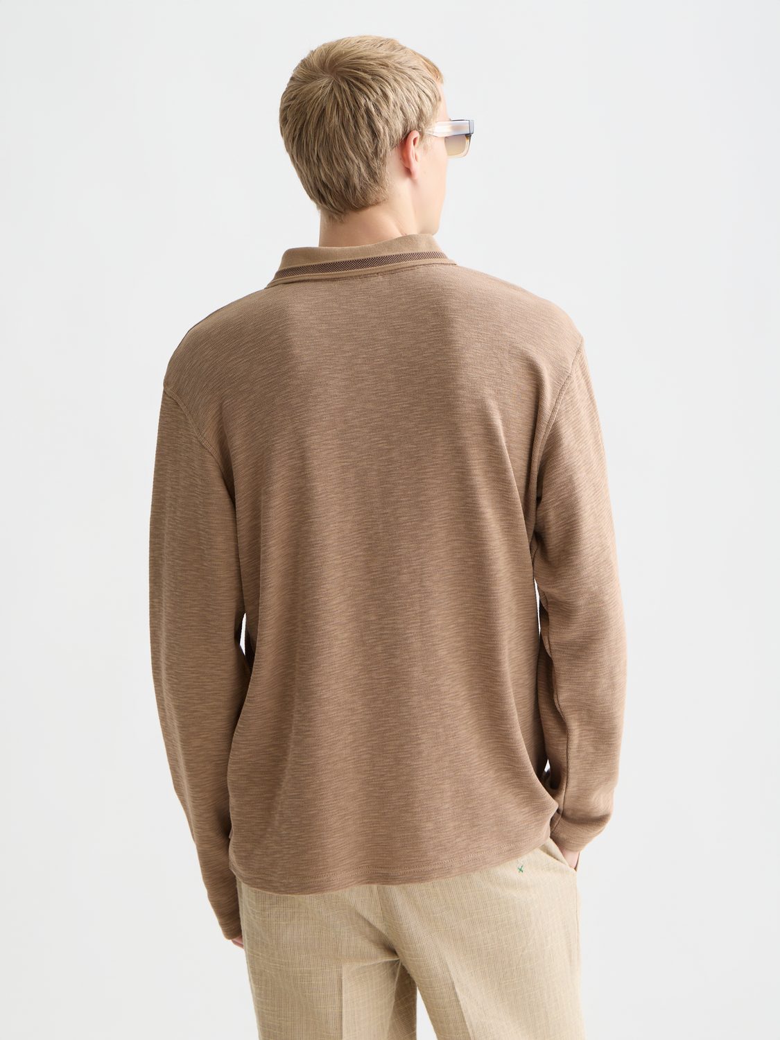 Structured relaxed long sleeve polo