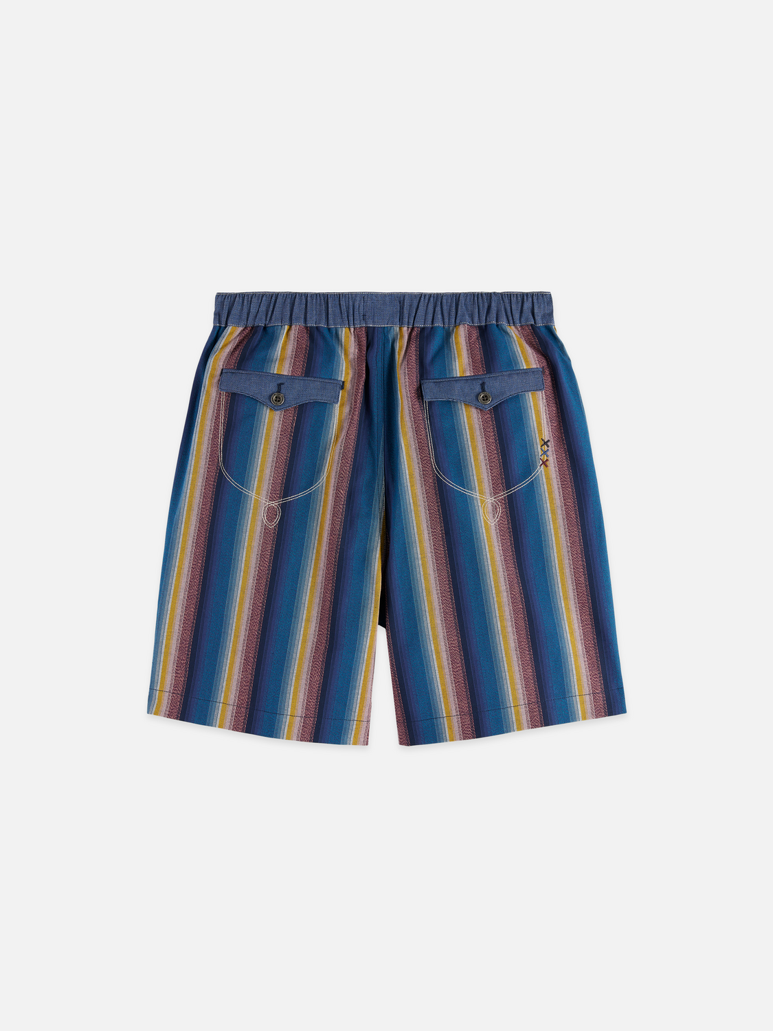 Western detailed striped cotton loose bermuda shorts