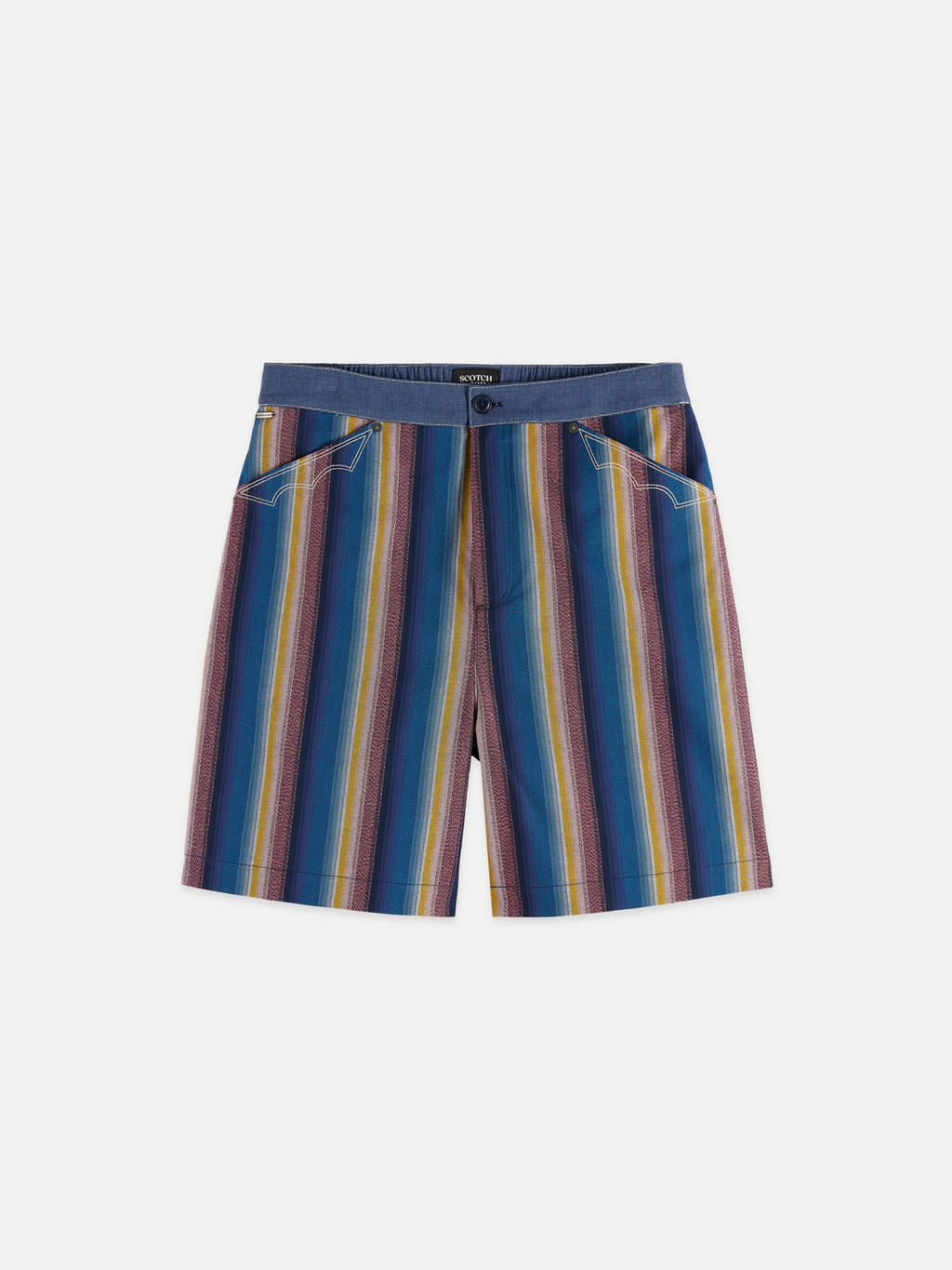 Western detailed striped cotton loose bermuda shorts