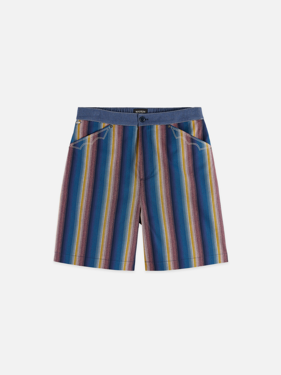 Western detailed striped cotton loose bermuda shorts