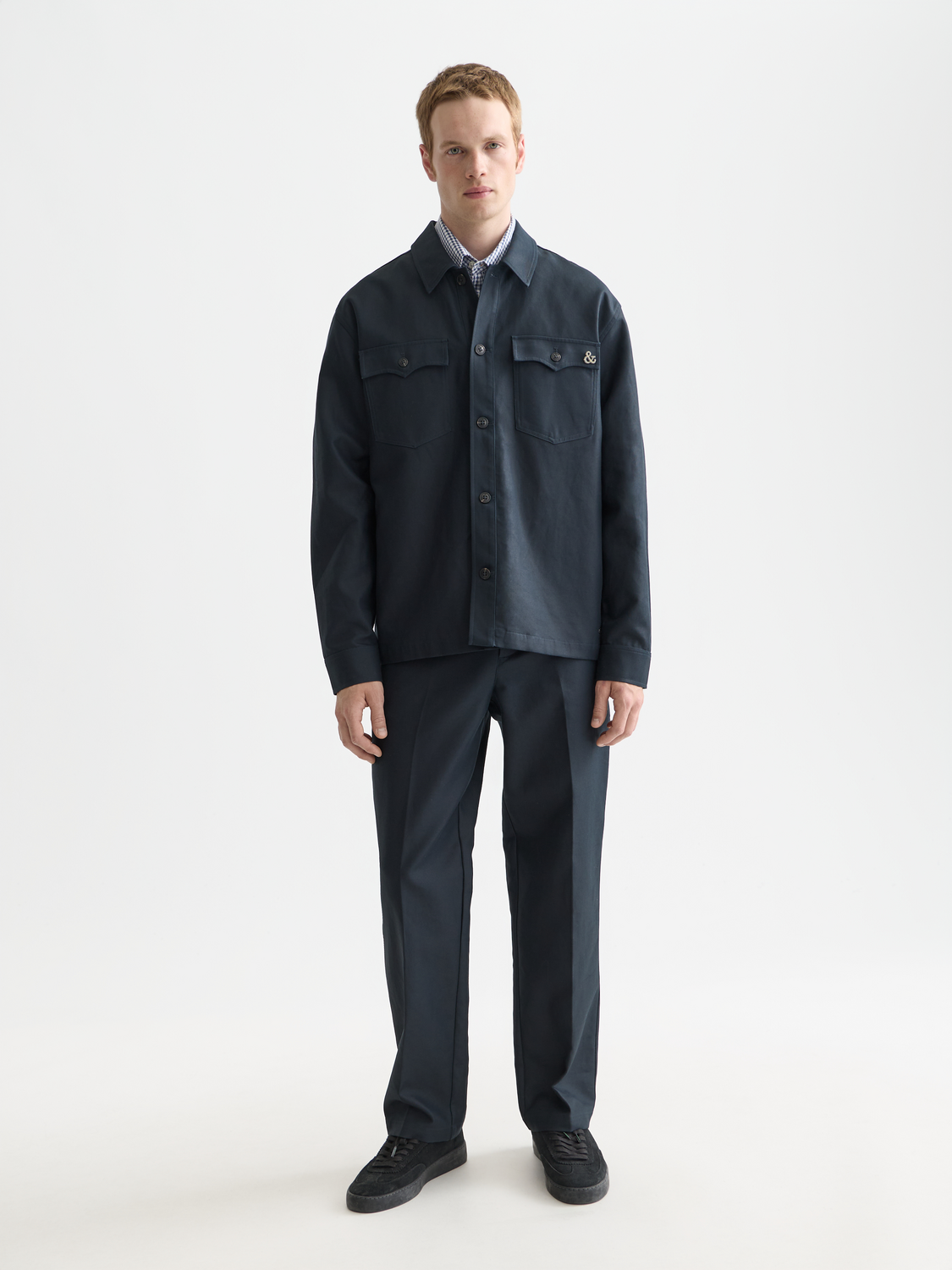 Cotton-blend twill relaxed overshirt