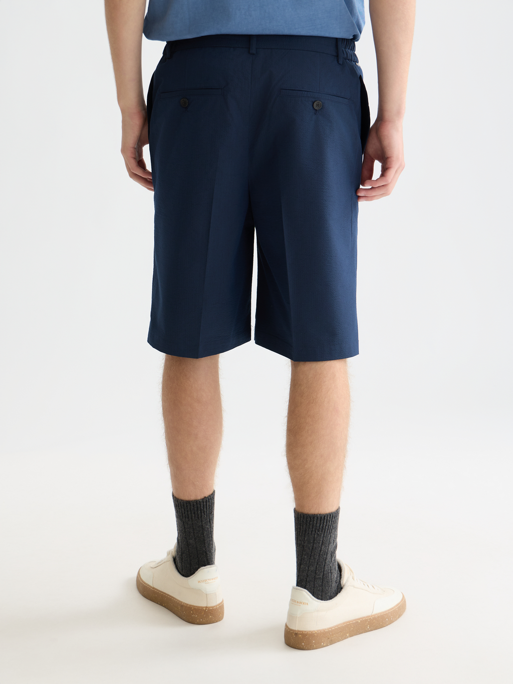 Seersucker wide bermuda shorts