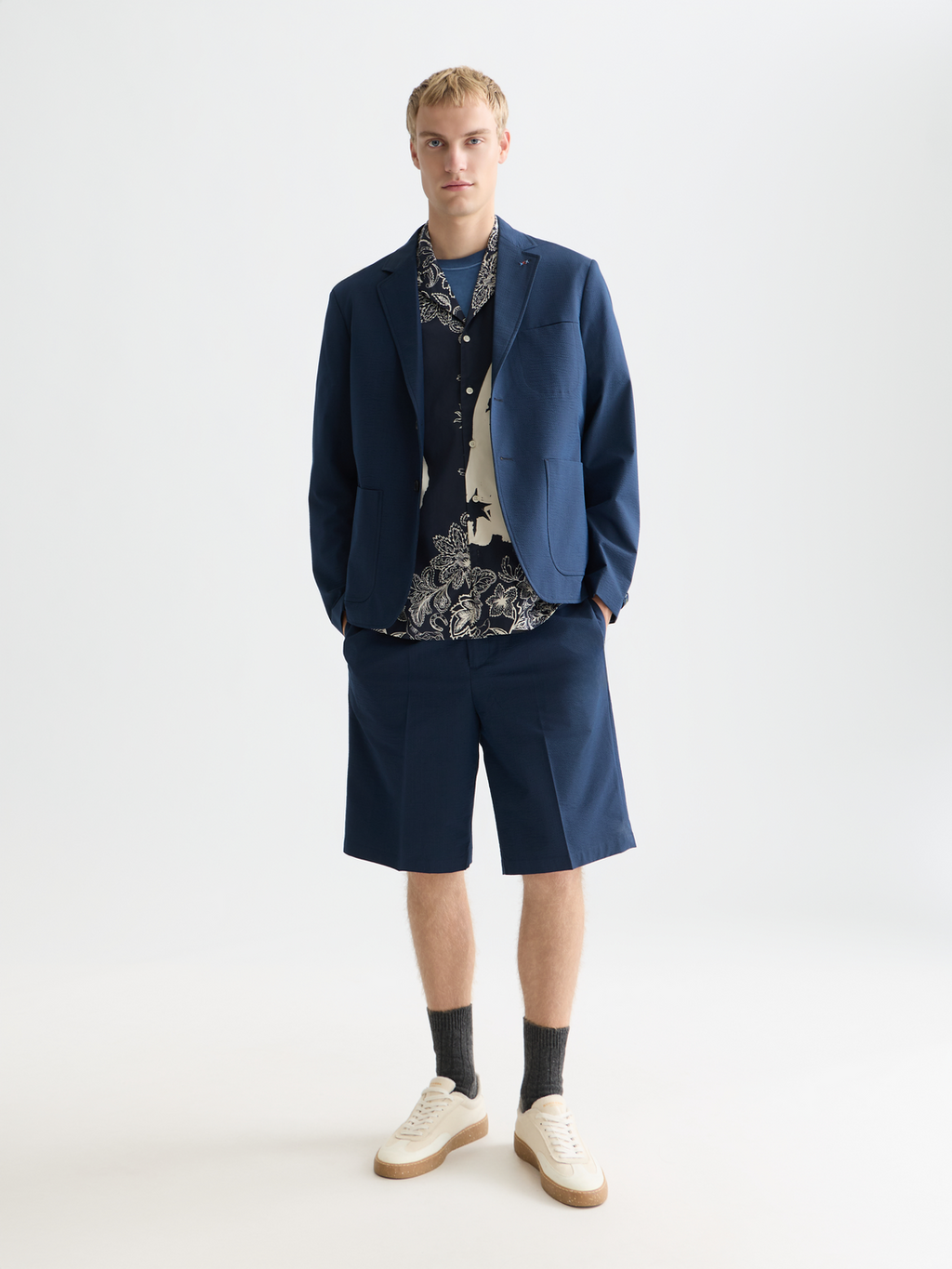 Seersucker wide bermuda shorts