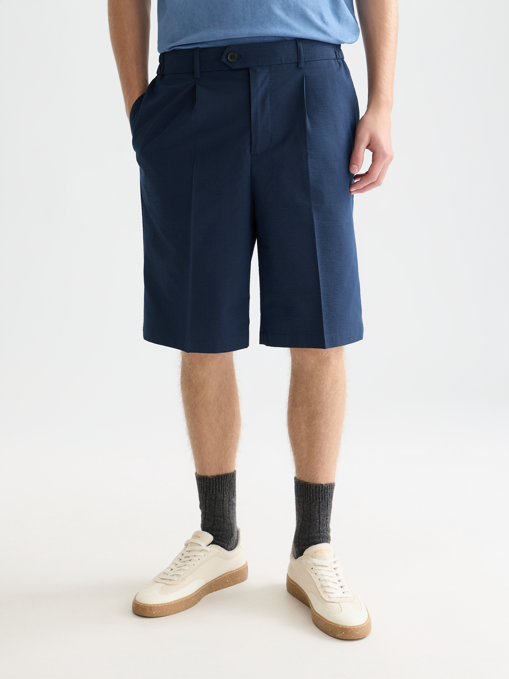 Seersucker wide bermuda shorts