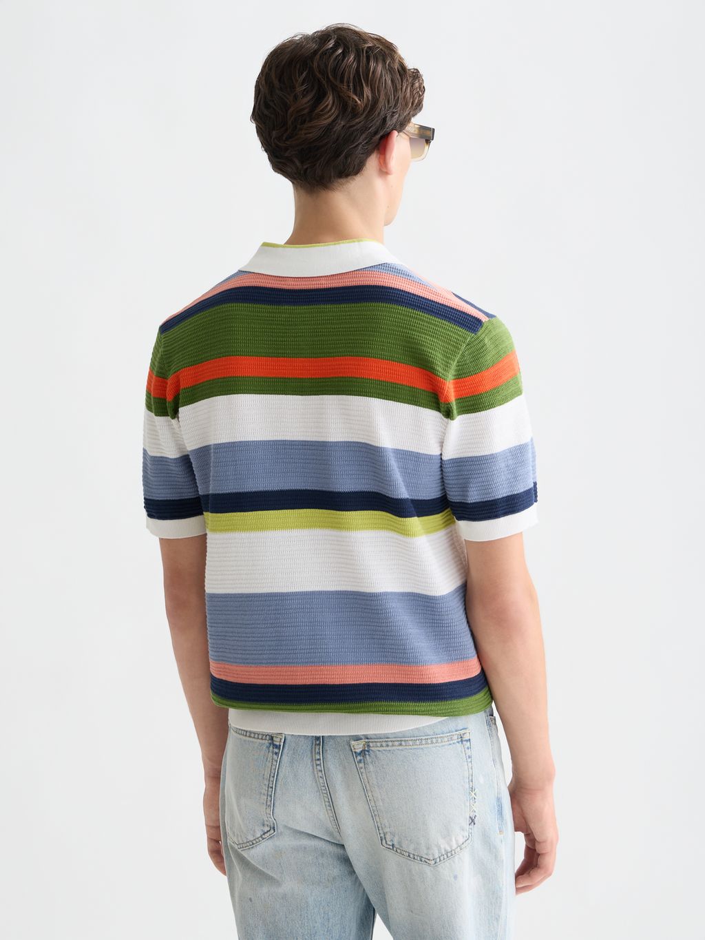 Structured striped knitted polo