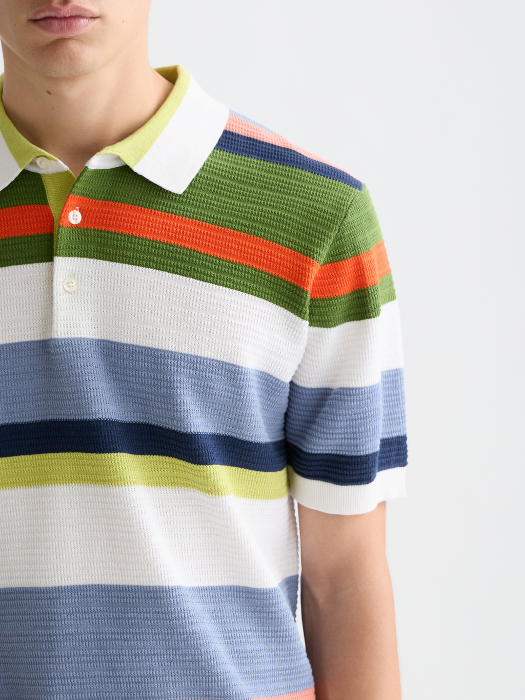 Structured striped knitted polo