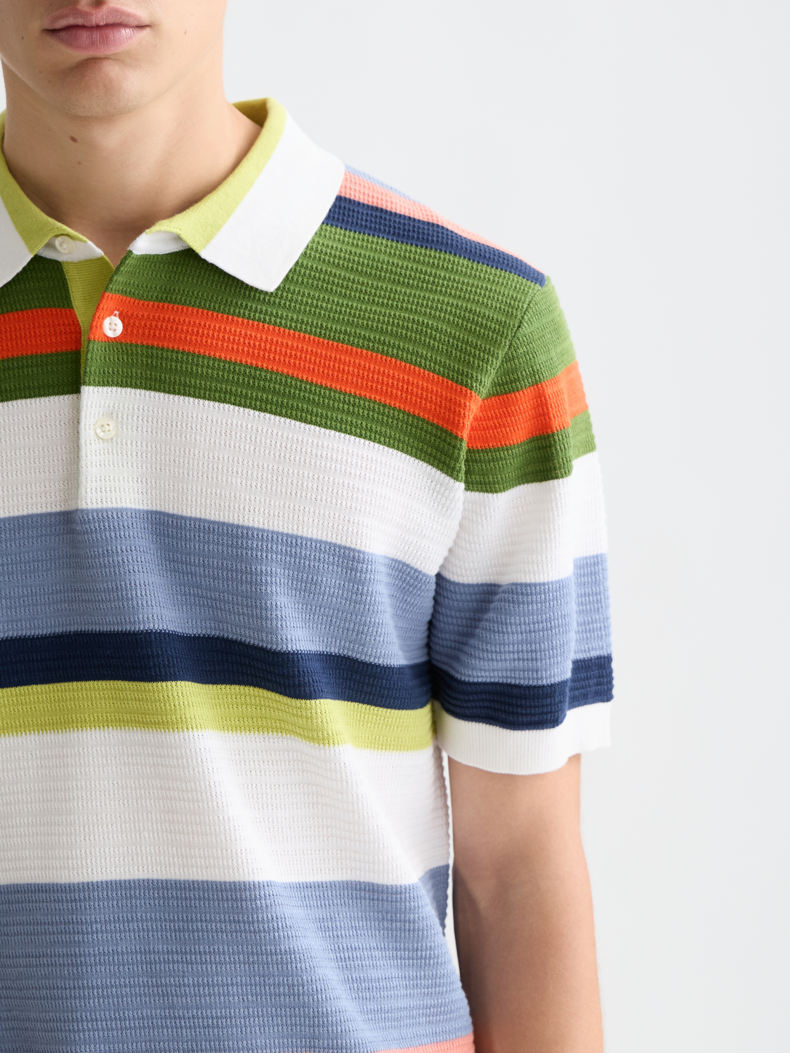 Structured striped knitted polo