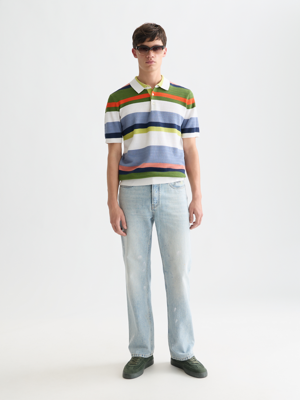 Structured striped knitted polo