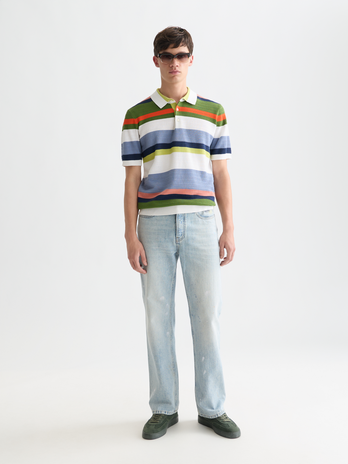 Structured striped knitted polo