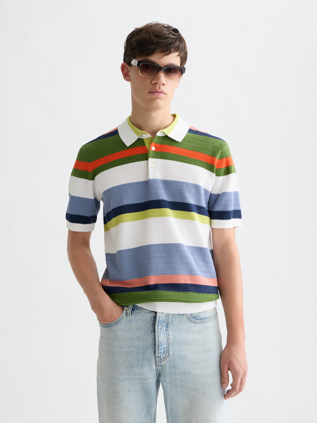 Structured striped knitted polo