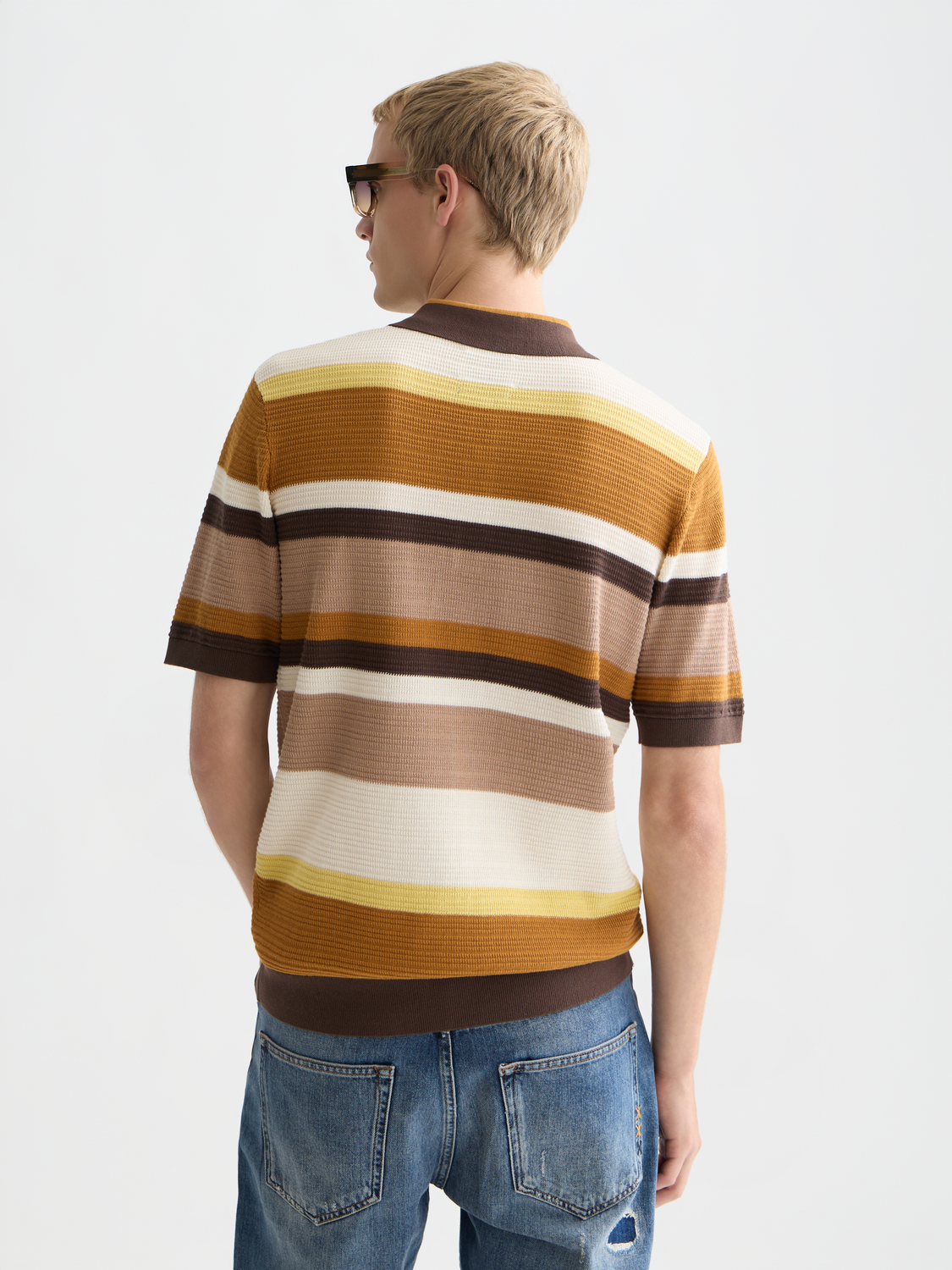 Structured striped knitted polo