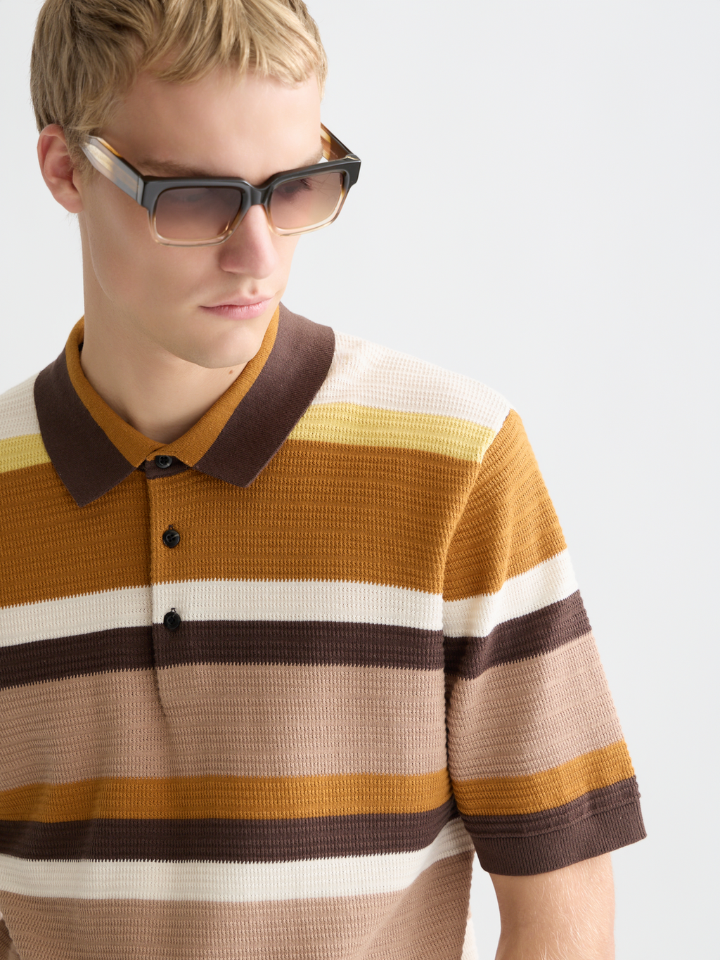 Structured striped knitted polo