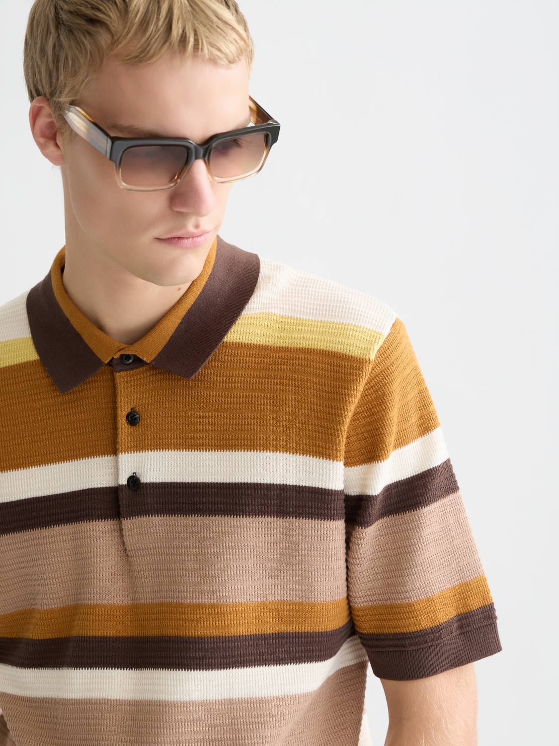 Structured striped knitted polo