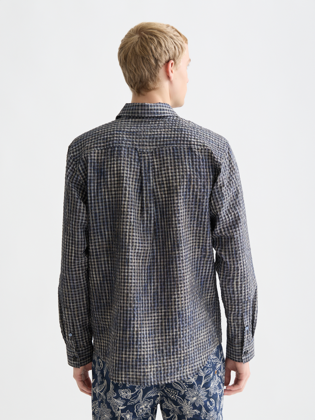Seersucker micro check relaxed shirt