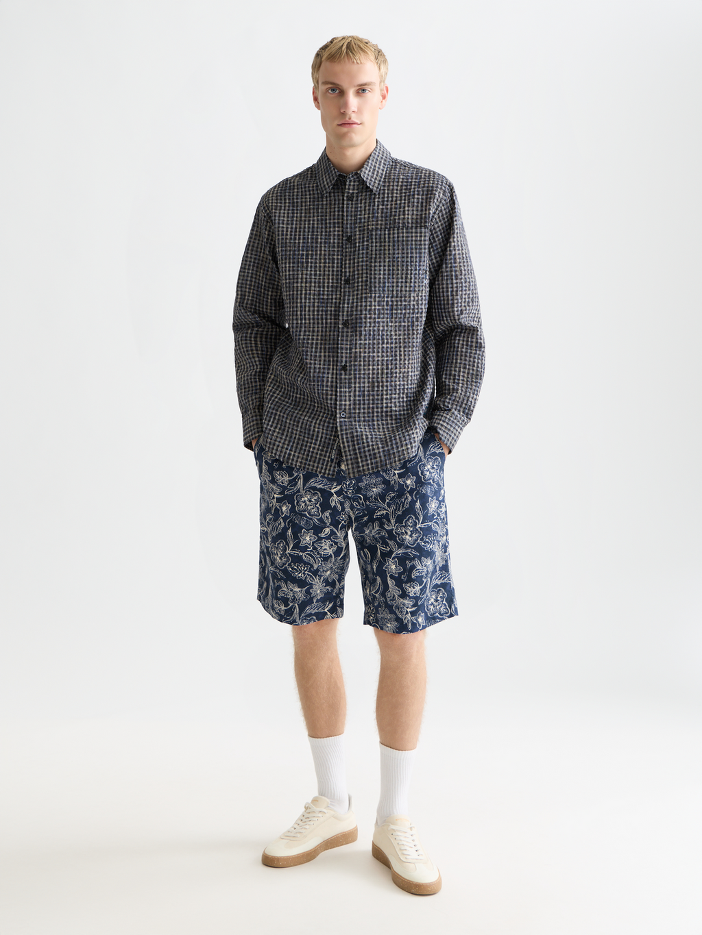 Seersucker micro check relaxed shirt