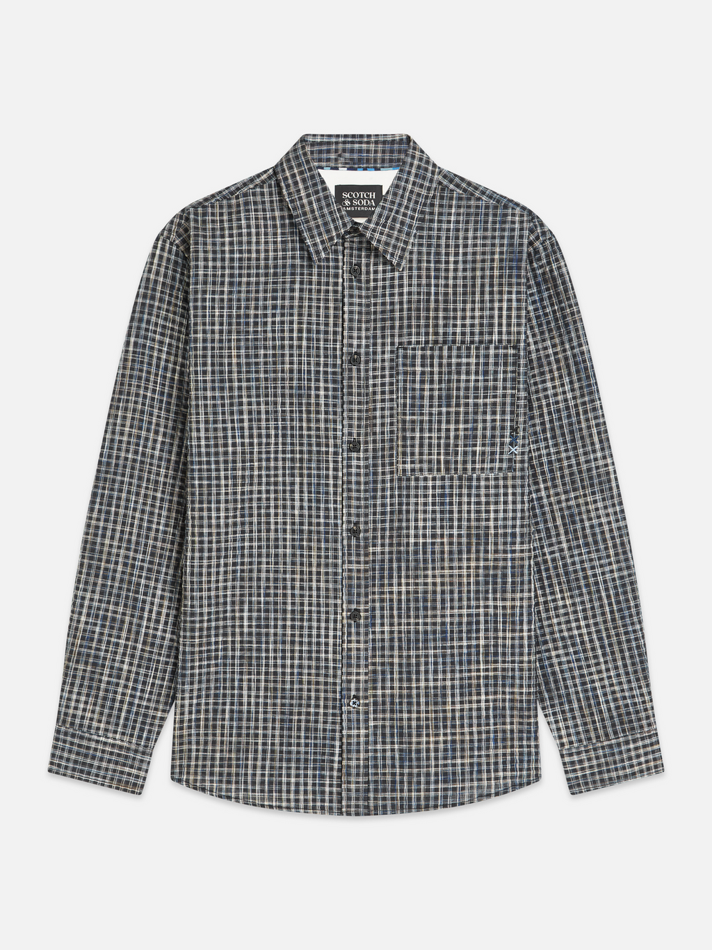 Seersucker micro check relaxed shirt