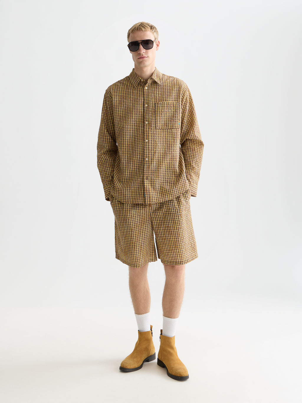 Seersucker micro-check relaxed shirt