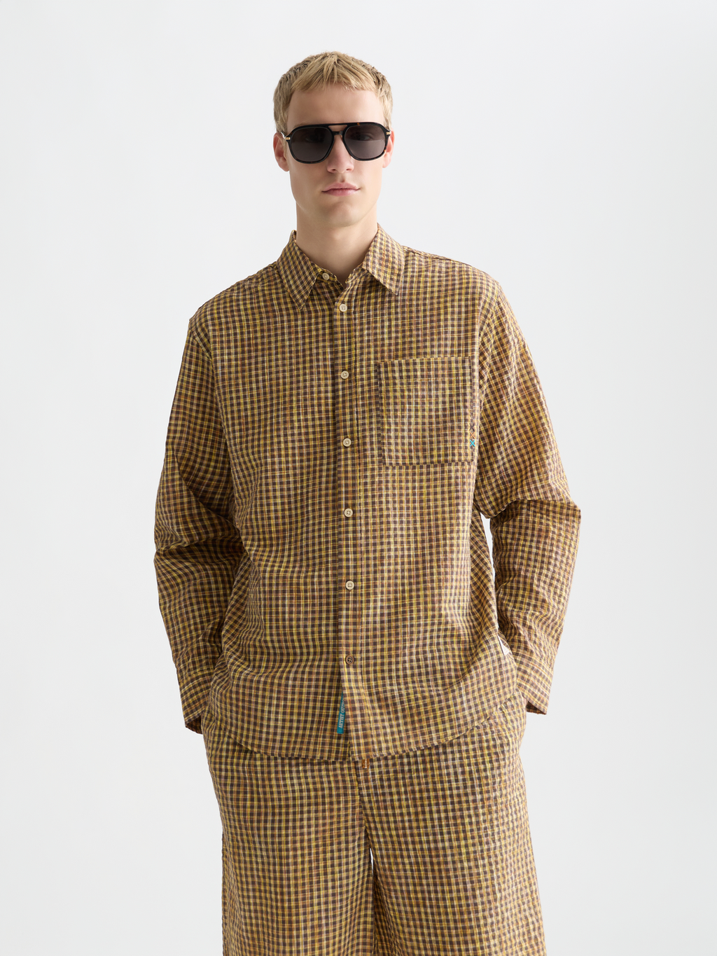 Seersucker micro-check relaxed shirt
