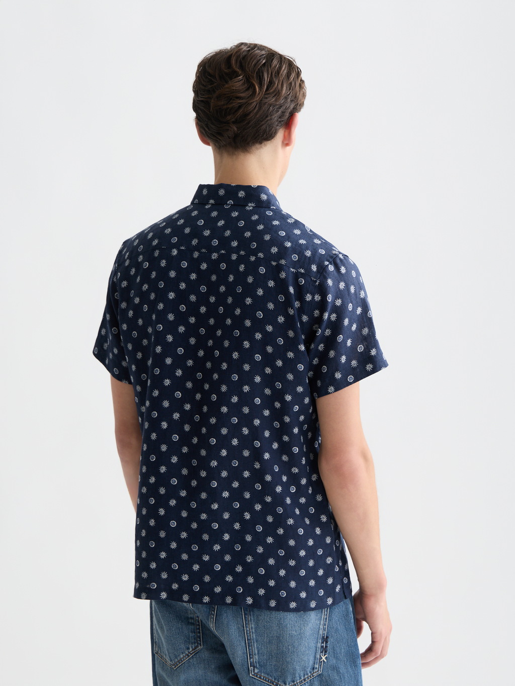 Printed linen short sleeve shirt