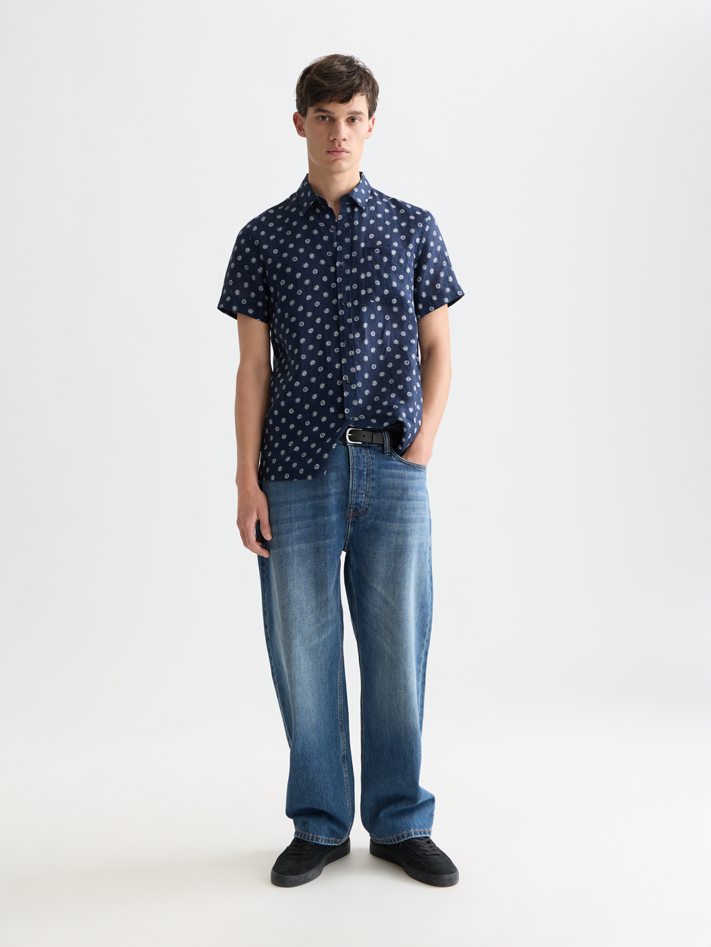 Printed linen short sleeve shirt