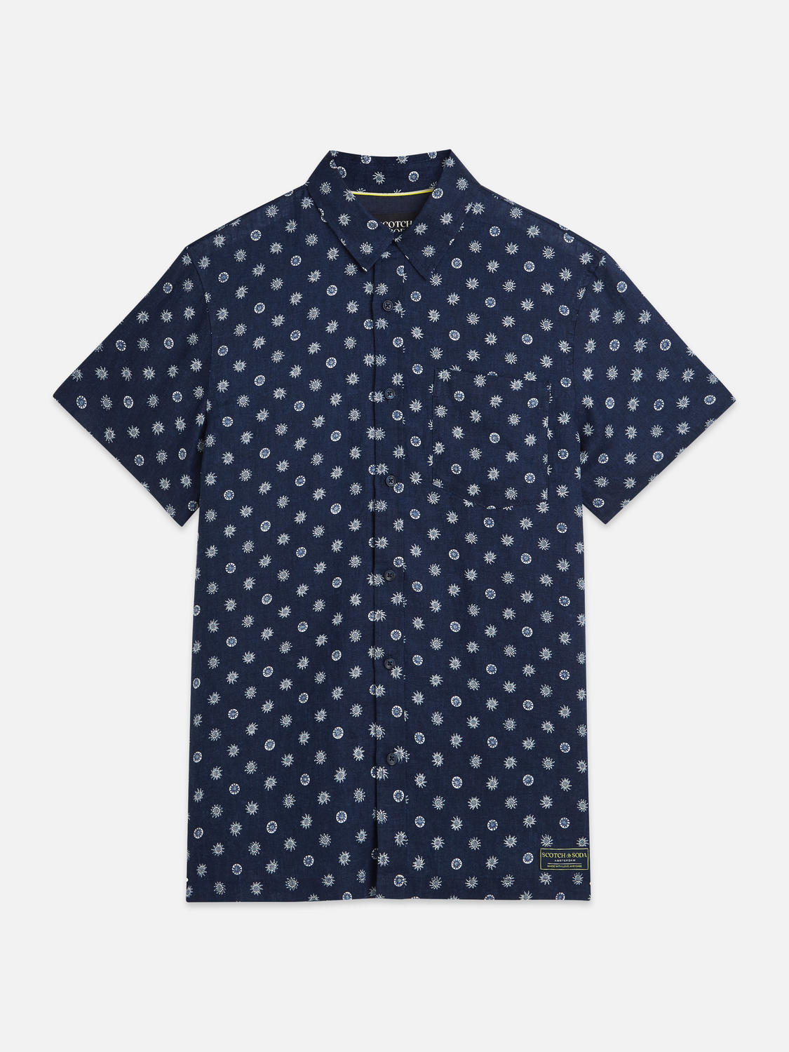 Printed linen short sleeve shirt