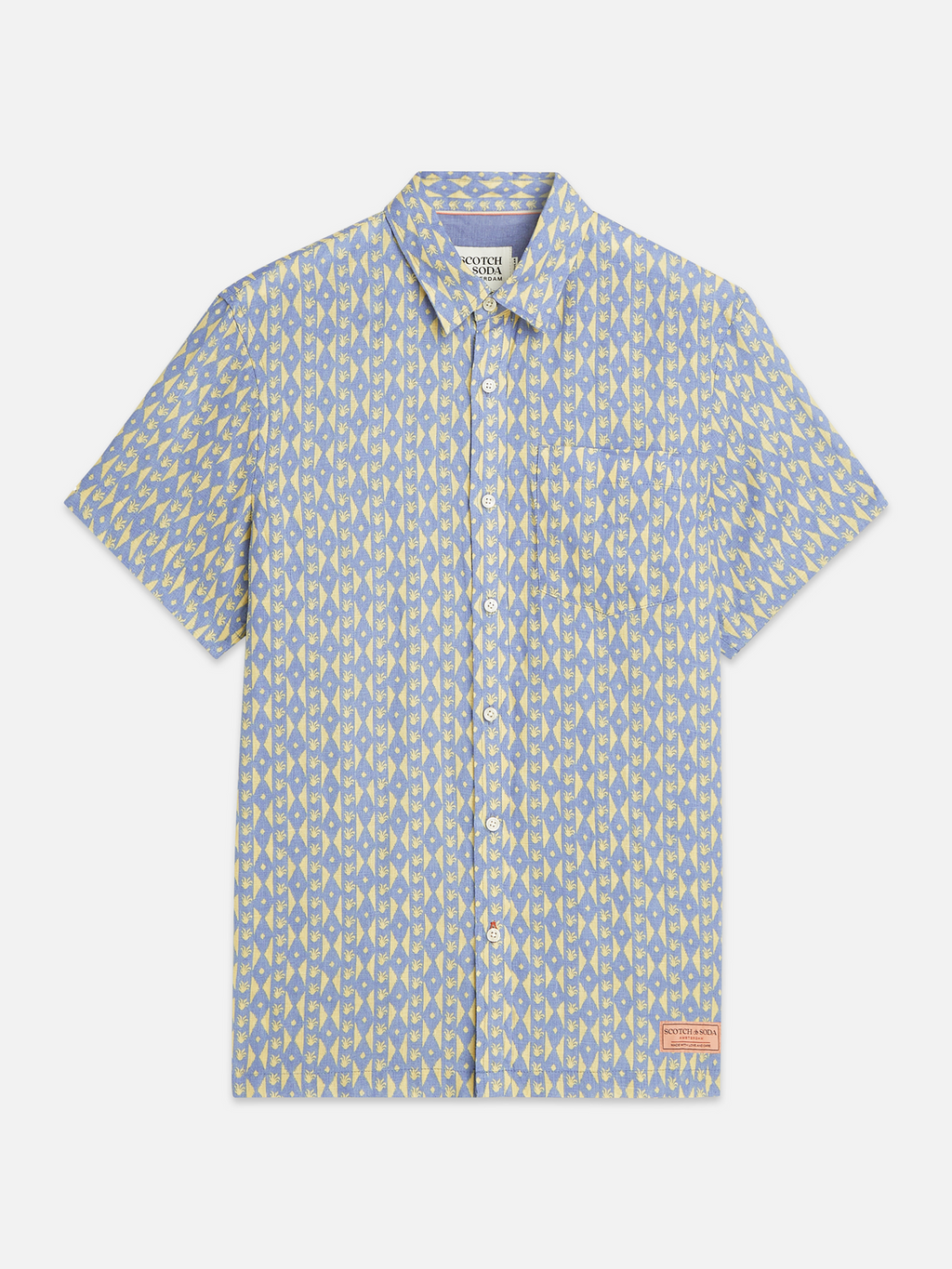 Printed linen short sleeve shirt