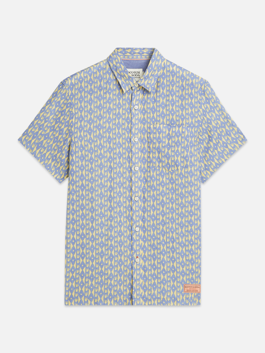 Printed linen short sleeve shirt